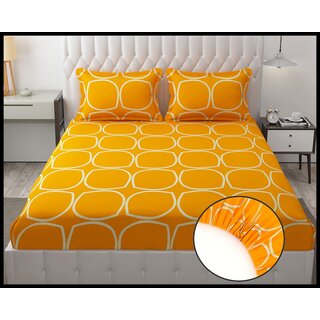 Double Bed Printed Cotton Elastic Fitted Bedsheet with 2 Pillow Covers (Fits up to 6 inch mattress) Double Bed Printed Cotton Elastic Fitted Bedsheet with 2 Pillow Covers (Fits up to 6 inch mattress)