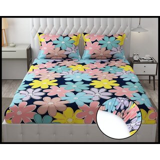 Double Bed Printed Cotton Elastic Fitted Bedsheet with 2 Pillow Covers (Fits up to 6 inch mattress) Double Bed Printed Cotton Elastic Fitted Bedsheet with 2 Pillow Covers (Fits up to 6 inch mattress)