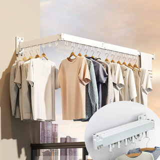 Sole Module Wall Mounted Foldable Clothes Drying Rack, 18 Hooks, White Sole Module Wall Mounted Foldable Clothes Drying Rack, 18 Hooks, White