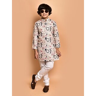                       PrintCultr Boys Festive & Party Kurta and Pyjama Set (Beige)                                              