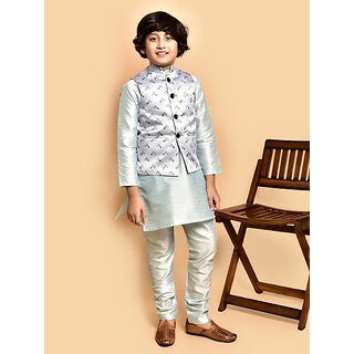                       PrintCultr Boys Festive & Party Kurta, Waistcoat and Pyjama Set (Blue)                                              