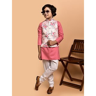                       PrintCultr Boys Festive & Party Kurta, Waistcoat and Pyjama Set (Pink)                                              
