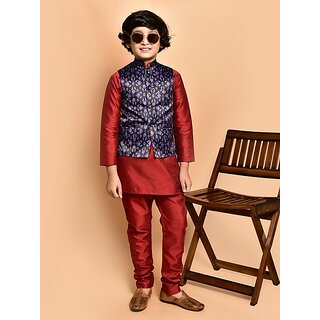                       PrintCultr Boys Festive & Party Kurta, Waistcoat and Pyjama Set (Red)                                              