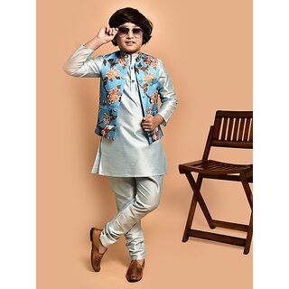                       PrintCultr Boys Festive & Party Kurta, Waistcoat and Pyjama Set (Blue)                                              