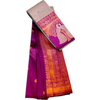                       Vastra Ready to Wear Printed Kanjivaram Pure Silk Saree (Silver)                                              