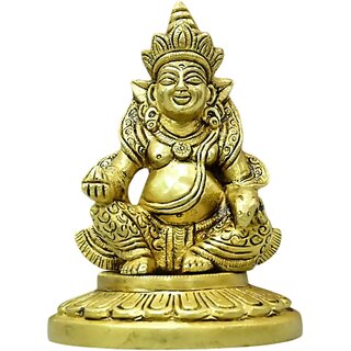                       Brass Statue of Lord Kuber Bestower of Abundance and Blessings (4 Inch)                                              