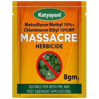Katyayani Massacre Metsulfuron Methyl 10 + Chlorimuron Ethyl 10 WP 24 Grams (8 gm x 3) Katyayani Massacre Metsulfuron Methyl 10 + Chlorimuron Ethyl 10 WP 24 Grams (8 gm x 3)
