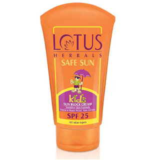                       Lotus Herbals Safe Sun Kids Sunscreen Cream - Sensitive Skin Formula  Spf 25  Non Greasy  Sweat  Waterproof 50G                                              