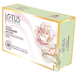 Lotus Herbals Radiant Bridalglow Rose Gold Skin Illuminating Facial Kit  5 Easy Steps  Paraben Free Pack Of 1  57G
