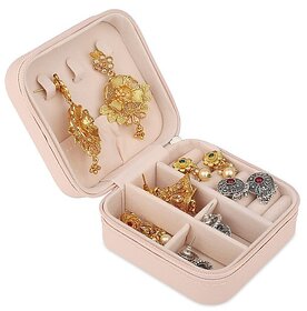 Jewellery Organizer Mini PU Leather Zipper Portable Storage Box Case with Dividers Container for Rings, Earrings, Neckla