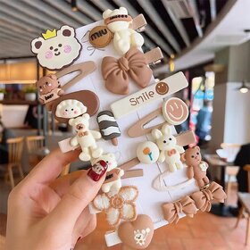 14 Pcs Kids Hair Clips Set Cartoon Icecream Cute  Trendy Baby Girls Toddlers Hair Pins Barrettes,Combo of 14 Pcs,Brown