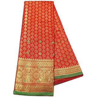                       Embellished Banarasi Art Silk Saree (Red)                                              