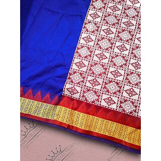                       Woven, Solid Sambalpuri Handloom Art Silk Saree (Blue)                                              