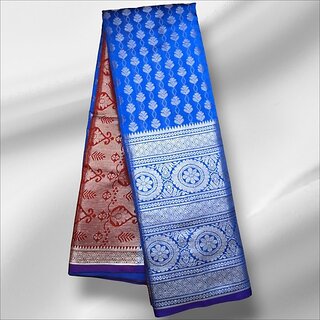                       Self Design, Woven Banarasi Art Silk Saree (Blue)                                              