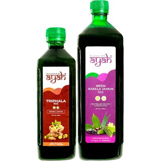                       Ayah Triphala & Neem Karela Jamun Juice / Ras - 500ml + 1000ml                                              
