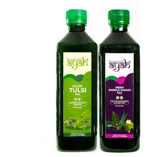                       Ayah Giloy Tulsi  Neem Karela Jamun Juice / Ras - 500ml + 500ml                                              