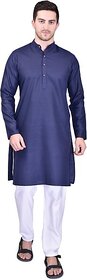 PrintCultr Men Kurta and Pyjama Set (Dark Blue, White)