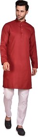 PrintCultr Men Kurta and Pyjama Set (Maroon, White)