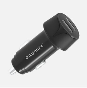 Digimate 18W Car Power Fast Car Charger with Dual Output Adapter for iPhone & Android Smartphones and Tablets (Black)