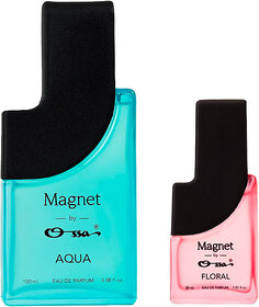 Ossa Magnet Aqua 100ml And Floral 30ml Unisex EDP Long Lasting Perfume Combo For Men And Women (Pack Of 2)