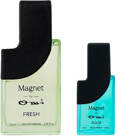 Ossa Magnet Fresh 100ml And Aqua 30ml Unisex EDP Long Lasting Perfume Combo For Men And Women (Pack Of 2)