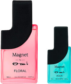 Ossa Magnet Floral 100ml And Aqua 30ml Unisex EDP Long Lasting Perfume Combo For Men And Women (Pack Of 2)