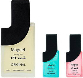 Ossa Magnet Original 100ml,Aqua 15ml And Floral 15ml Unisex EDP Long Lasting Perfume Combo For Men And Women (Pack Of 3)