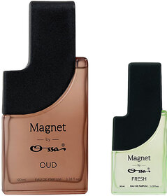 Ossa Magnet Oud 100ml, Magnet Fresh 30ml Unisex Eau De Parfum Long Lasting Perfume Combo for Men And Women (Pack Of 2)