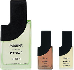 Ossa Magnet Fresh 100ml, Oud 15ml, Original 15ml Eau De Parfum Long Lasting Perfume Combo for Men And Women (Pack Of 3)