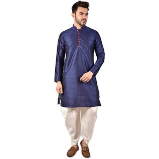                       PrintCultr Men Dhoti & Kurta Set (Dark Blue, White)                                              