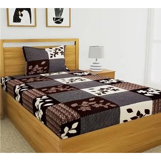 Bedzy Flat Single Bedsheet with 1 Pillow Covers | Wrinklefree Bedsheet | Choclate Colour Single Bed