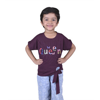                       Kid Kupboard Cotton Girls Top, Purple, Half-Sleeves, 5-6 Years KIDS7213                                              