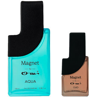                       Ossa Magnet Aqua 100ml And Oud 30ml Unisex EDP Long Lasting Perfume Combo For Men And Women (Pack Of 2)                                              