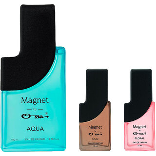 Ossa Magnet Aqua 100ml, Oud 15ml And Floral 15ml Unisex EDP Long Lasting Perfume Combo For Men And Women (Pack Of 3) Ossa Magnet Aqua 100ml, Oud 15ml And Floral 15ml Unisex EDP Long Lasting Perfume Combo For Men And Women (Pack Of 3)