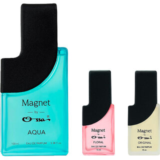 Ossa Magnet Aqua 100ml,Floral 15ml And Original 15ml Unisex EDP Long Lasting Perfume Combo For Men And Women (Pack Of 3) Ossa Magnet Aqua 100ml,Floral 15ml And Original 15ml Unisex EDP Long Lasting Perfume Combo For Men And Women (Pack Of 3)