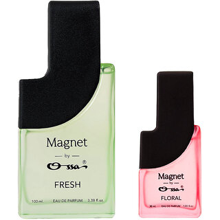 Ossa Magnet Fresh 100ml, Magnet Floral 30ml Eau De Parfum Long Lasting Perfume Combo for Men And Women (Pack Of 2) Ossa Magnet Fresh 100ml, Magnet Floral 30ml Eau De Parfum Long Lasting Perfume Combo for Men And Women (Pack Of 2)