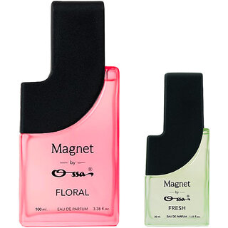 Ossa Magnet Floral 100ml, Magnet Fresh 30ml Eau De Parfum Long Lasting Perfume Combo for Men And Women (Pack Of 2) Ossa Magnet Floral 100ml, Magnet Fresh 30ml Eau De Parfum Long Lasting Perfume Combo for Men And Women (Pack Of 2)