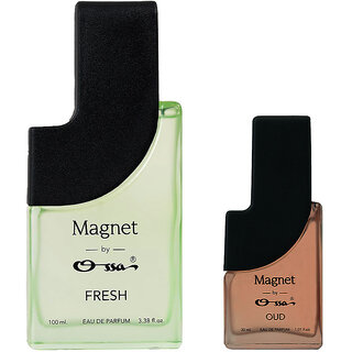 Ossa Magnet Fresh 100ml, Magnet Oud 30ml Unisex Eau De Parfum Long Lasting Perfume Combo for Men And Women (Pack Of 2) Ossa Magnet Fresh 100ml, Magnet Oud 30ml Unisex Eau De Parfum Long Lasting Perfume Combo for Men And Women (Pack Of 2)