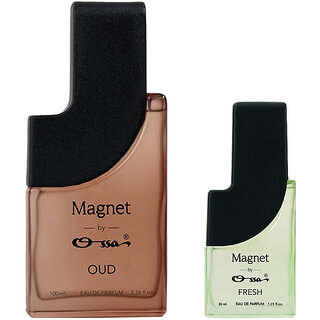                       Ossa Magnet Oud 100ml, Magnet Fresh 30ml Unisex Eau De Parfum Long Lasting Perfume Combo for Men And Women (Pack Of 2)                                              