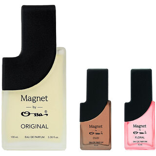 Ossa Magnet Original 100ml, Oud 15ml, Floral 15ml Eau De Parfum Long Lasting Perfume Combo for Men And Women (Pack Of 3) Ossa Magnet Original 100ml, Oud 15ml, Floral 15ml Eau De Parfum Long Lasting Perfume Combo for Men And Women (Pack Of 3)