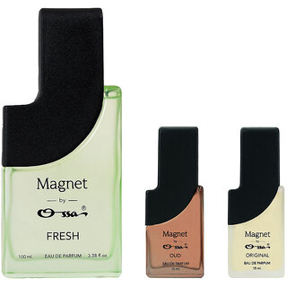 Ossa Magnet Fresh 100ml, Oud 15ml, Original 15ml Eau De Parfum Long Lasting Perfume Combo for Men And Women (Pack Of 3)