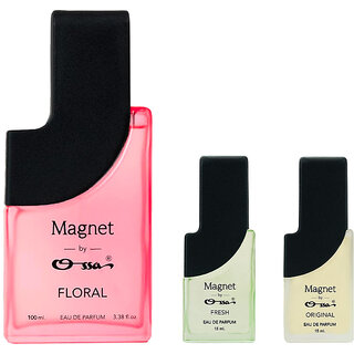                       Ossa Magnet Floral 100ml,Fresh 15ml,Original 15ml Eau De Parfum Long Lasting Perfume Combo for Men And Women (Pack Of 3)                                              