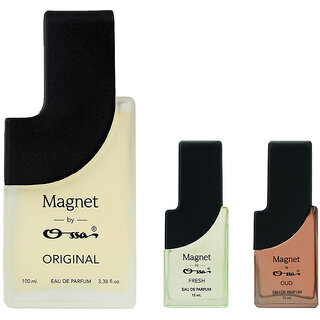 Ossa Magnet Original 100ml, Oud 15ml, Fresh 15ml Eau De Parfum Long Lasting Perfume Combo for Men And Women (Pack Of 3) Ossa Magnet Original 100ml, Oud 15ml, Fresh 15ml Eau De Parfum Long Lasting Perfume Combo for Men And Women (Pack Of 3)