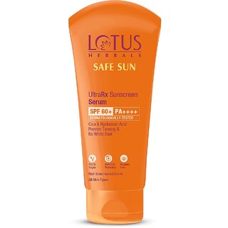                       Lotus Herbals UltraRX Sunscreen serum SPF 60+ PA++++For all skin typesDermatologically tested75g                                              