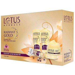 Lotus Herbals Radiant Gold Cellular Glow 5 in 1 Facial Kit With 24K Gold leaves All Skin Types 170g Lotus Herbals Radiant Gold Cellular Glow 5 in 1 Facial Kit With 24K Gold leaves All Skin Types 170g