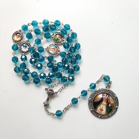 Vintage Religious Catholic Cross Rosary Necklace Beads Holy Figure Jesus Hanging Pendant Jesus Rosary Necklace Wall Cross Decoration