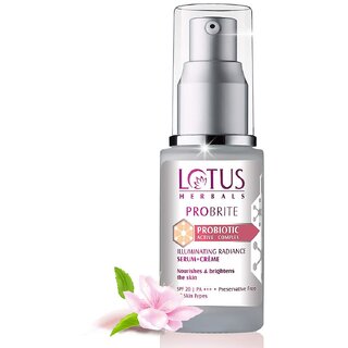 Lotus Herbals Probrite Illuminating Radiance Serum+Cream Nourishes Skin SPF 20 PA+++ For All Skin Types 30ml Lotus Herbals Probrite Illuminating Radiance Serum+Cream Nourishes Skin SPF 20 PA+++ For All Skin Types 30ml