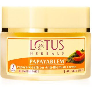                       Lotus Herbals Papayablem Papaya-N-Saffron Anti-Blemish Cream  Fades Blemishes  For All Skin Types  50g                                              