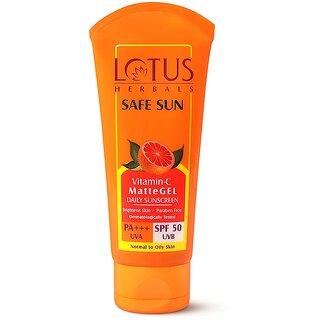 Lotus Herbals Safe Sun Vitamin C Matte Gel Daily Sunscreen SPF 50 PA+++ Dermatologically Tested 75g Lotus Herbals Safe Sun Vitamin C Matte Gel Daily Sunscreen SPF 50 PA+++ Dermatologically Tested 75g