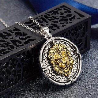                       925 Silver Plating Vintage Vintage Silver Gold Lion Pendant Necklace                                              